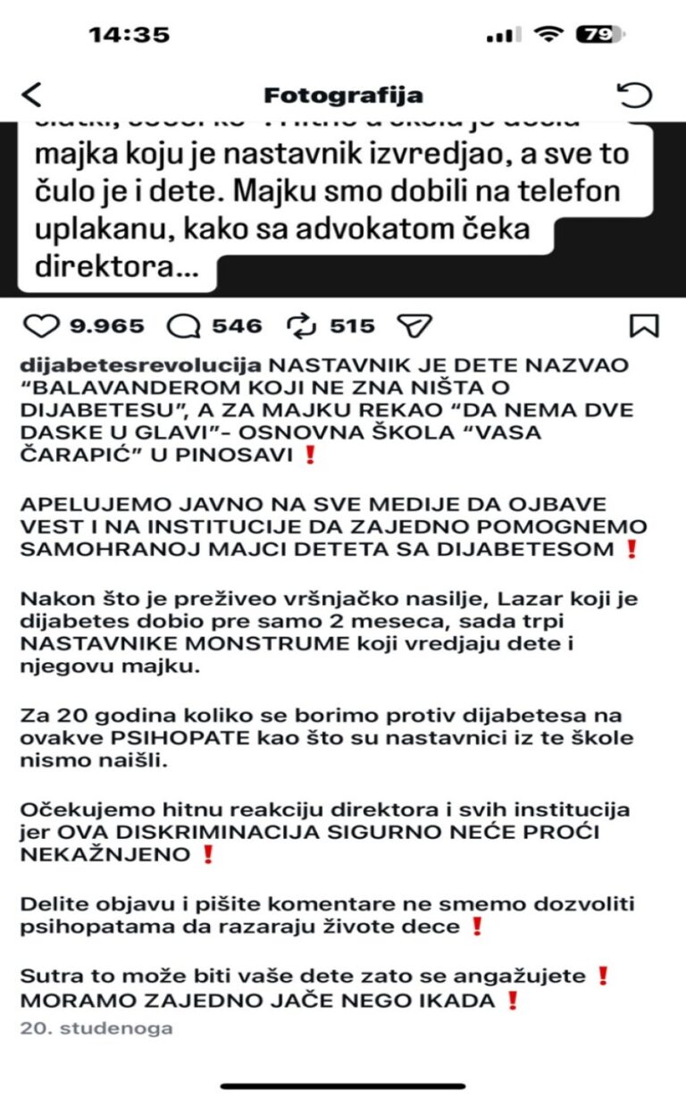 nastavnik fizičkog maltretirao dete sa diabetesom