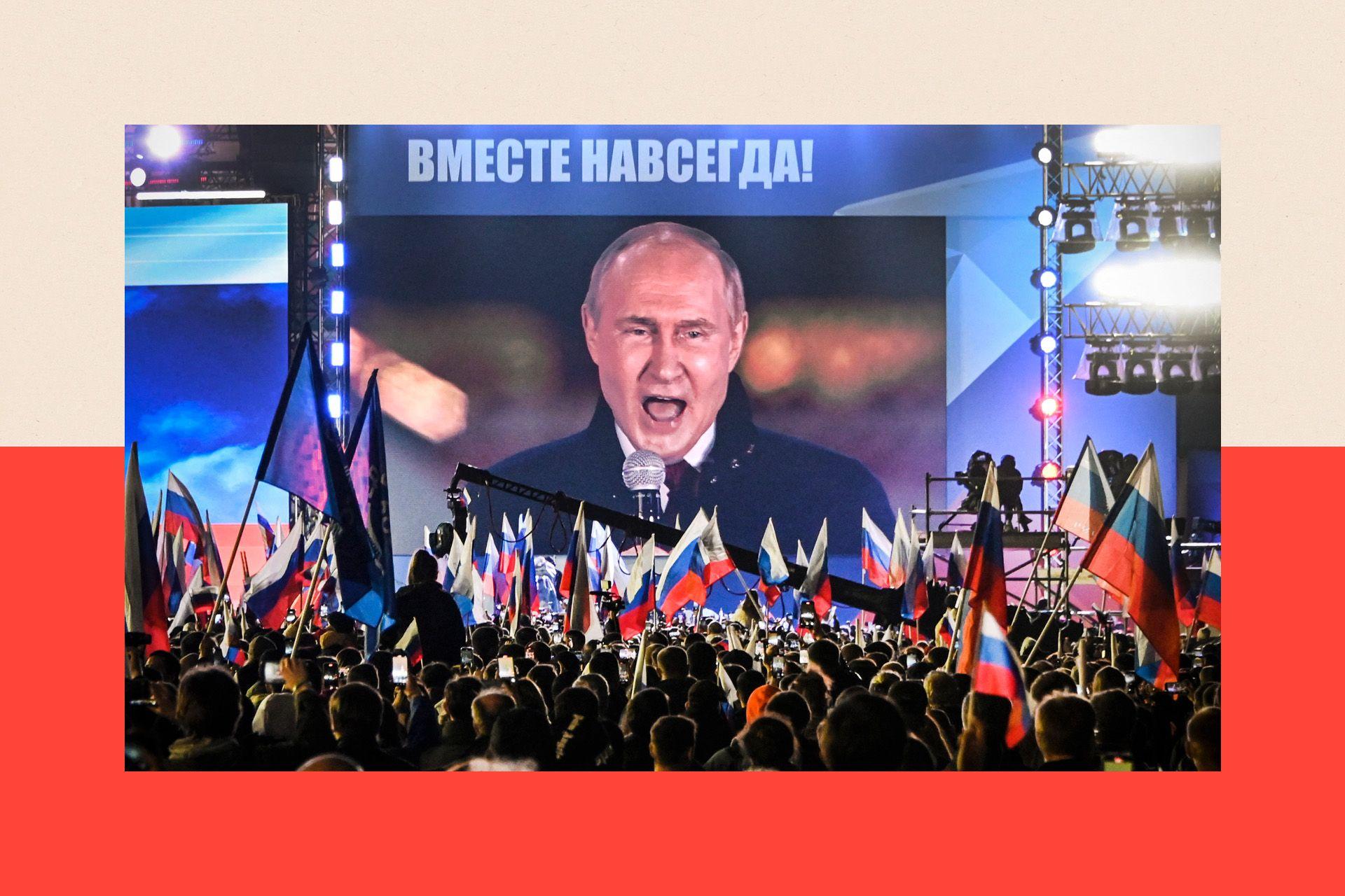 ruski predsednik Vladimir Putin na video-bimu na Crvenom trgu dok se obraća narodu