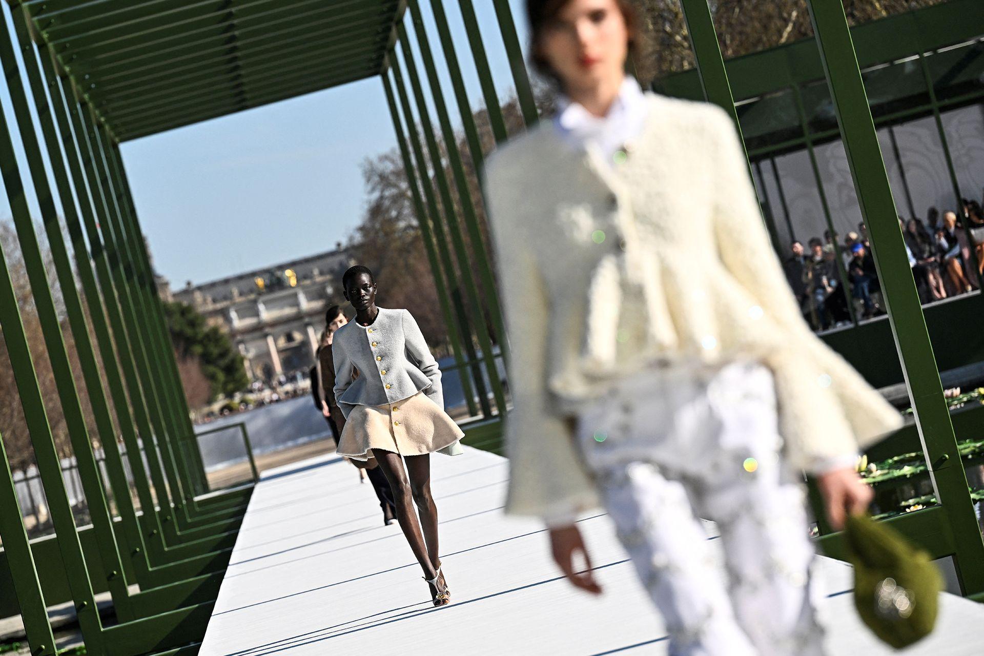 Models presents creations for Christian Dior for the Women's Ready to Wear Fall/Winter 2026-2027 collection fashion show as part of the Paris Women Fashion Week, in Paris, on March 3, 2026.