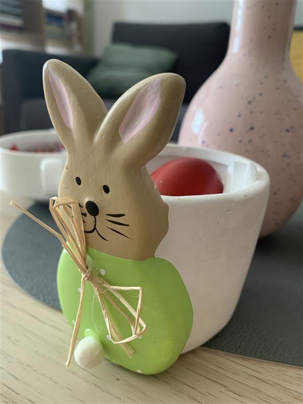 U posudi u obliku zeke crveno uskr&scaron;nje jaje